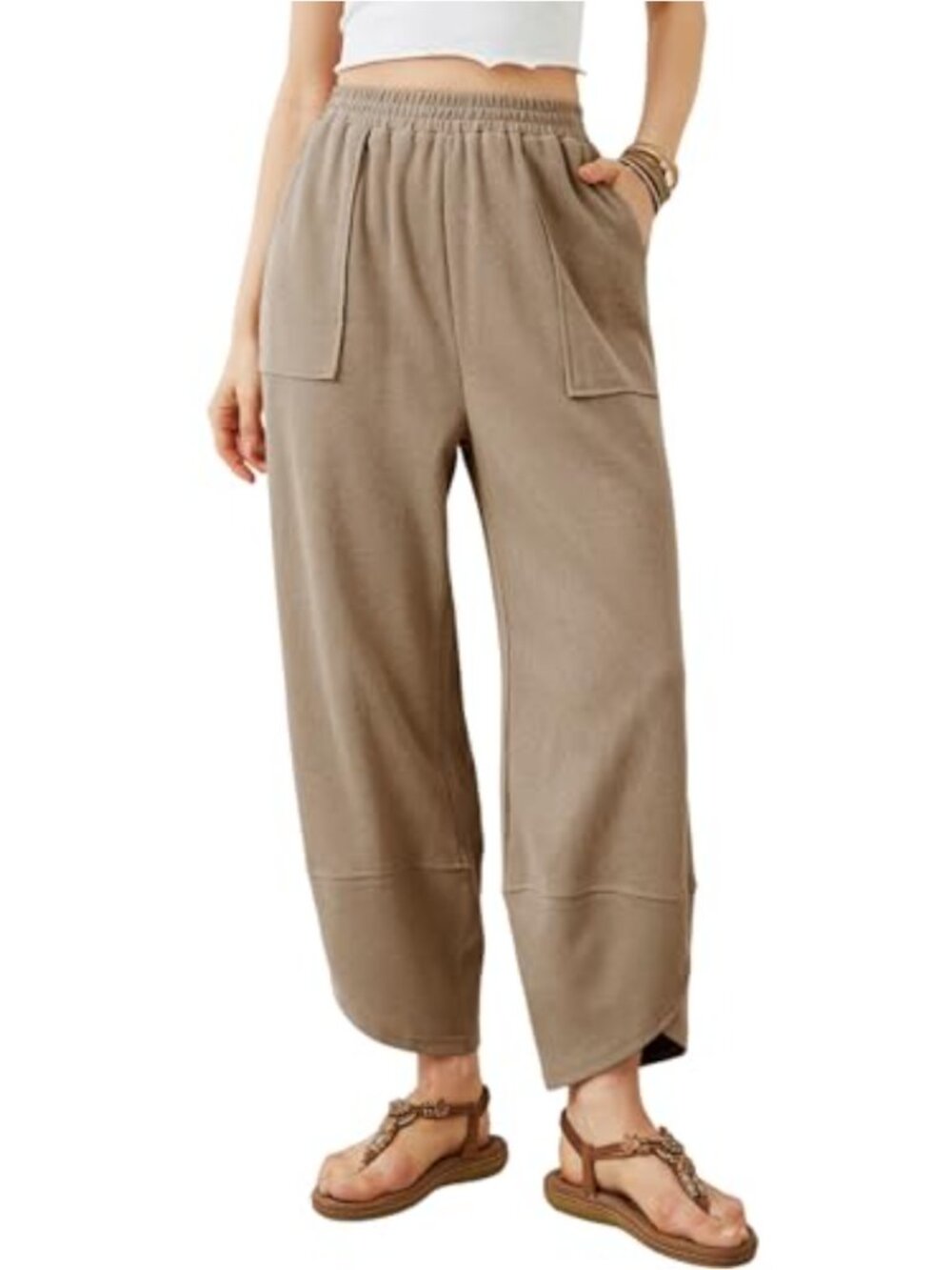Wide Leg Palazzo Harem Pants Elastic Waist Pull On Pockets Casual